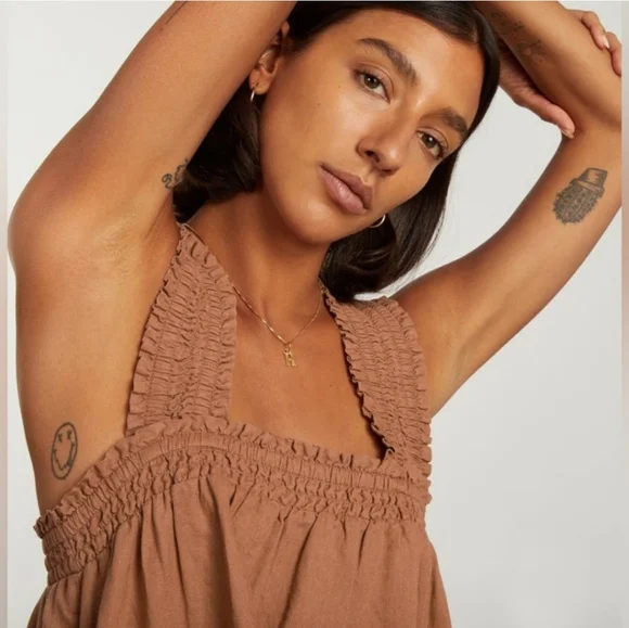 Everlane The Smocked Linen Dress Size XS Light Brown - Picture 4 of 14